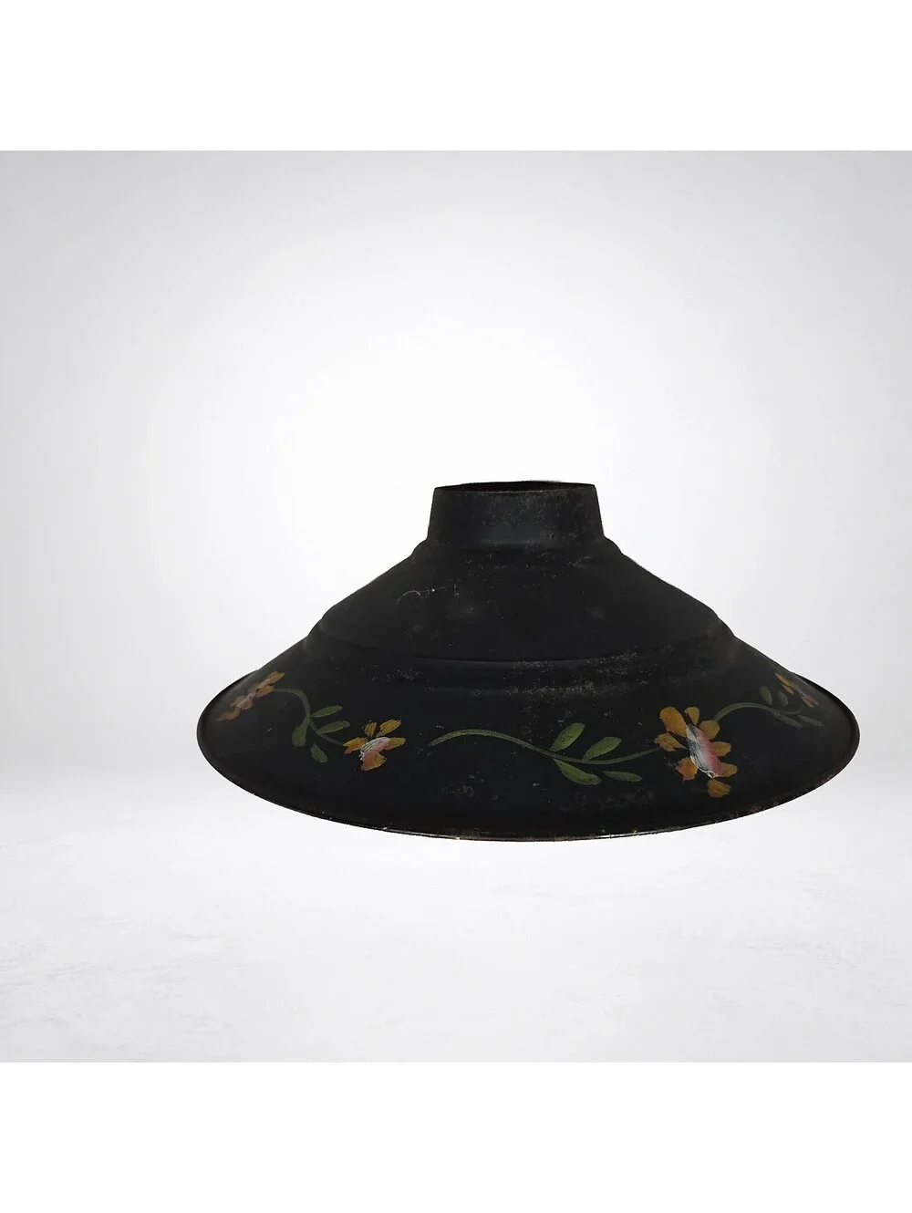 Antique Tole Oil Lantern Shade, Hand Painted Floral, 6.5in
